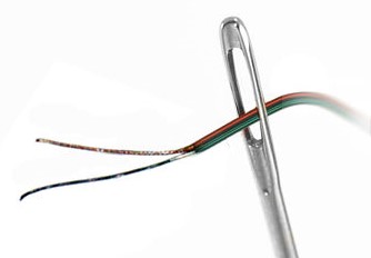 Catheter bifilar thermocouple laser stripped