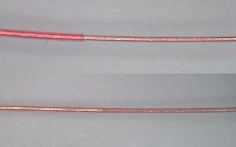 Processed-40 AWG twisted pair wire with an outer ETFE coating processed using the Odyssey-8