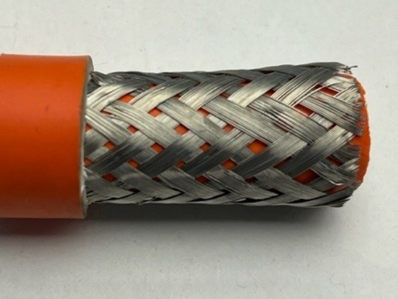 Automotive wires and cables processed using laser wire stripping machine - EV coroplast - orange cable no damage to conductor or underlying braid