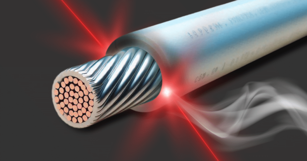 what is laser wire stripping - image of a wire with insulation removed using 2 laser beams