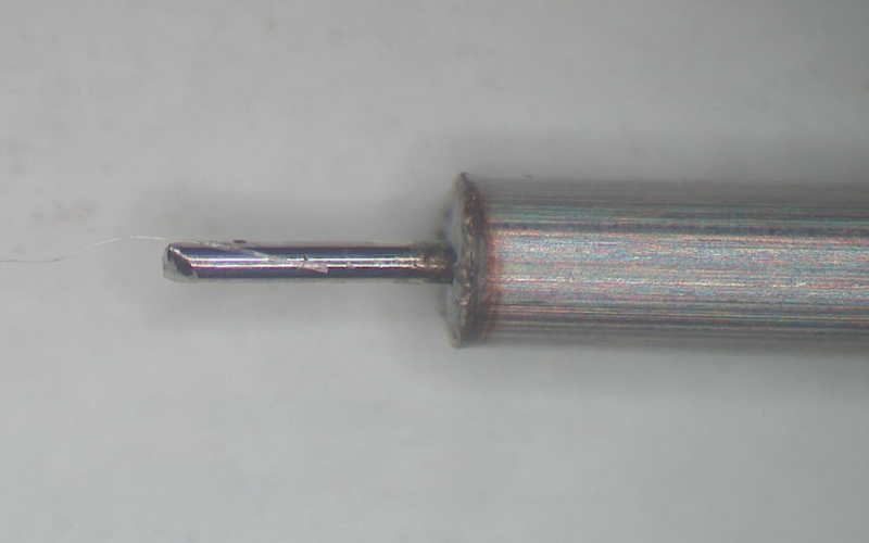Stainless steel rigid coax. PTFE dielectric. 1.19mm OD processed with the Gemini-4E