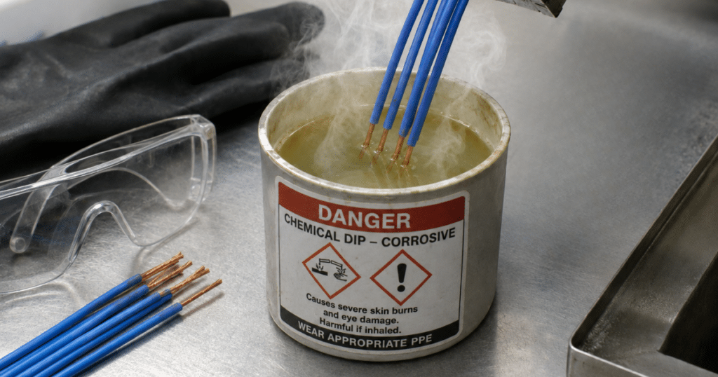 Chemical wire stripping chemical dip H&S risks
